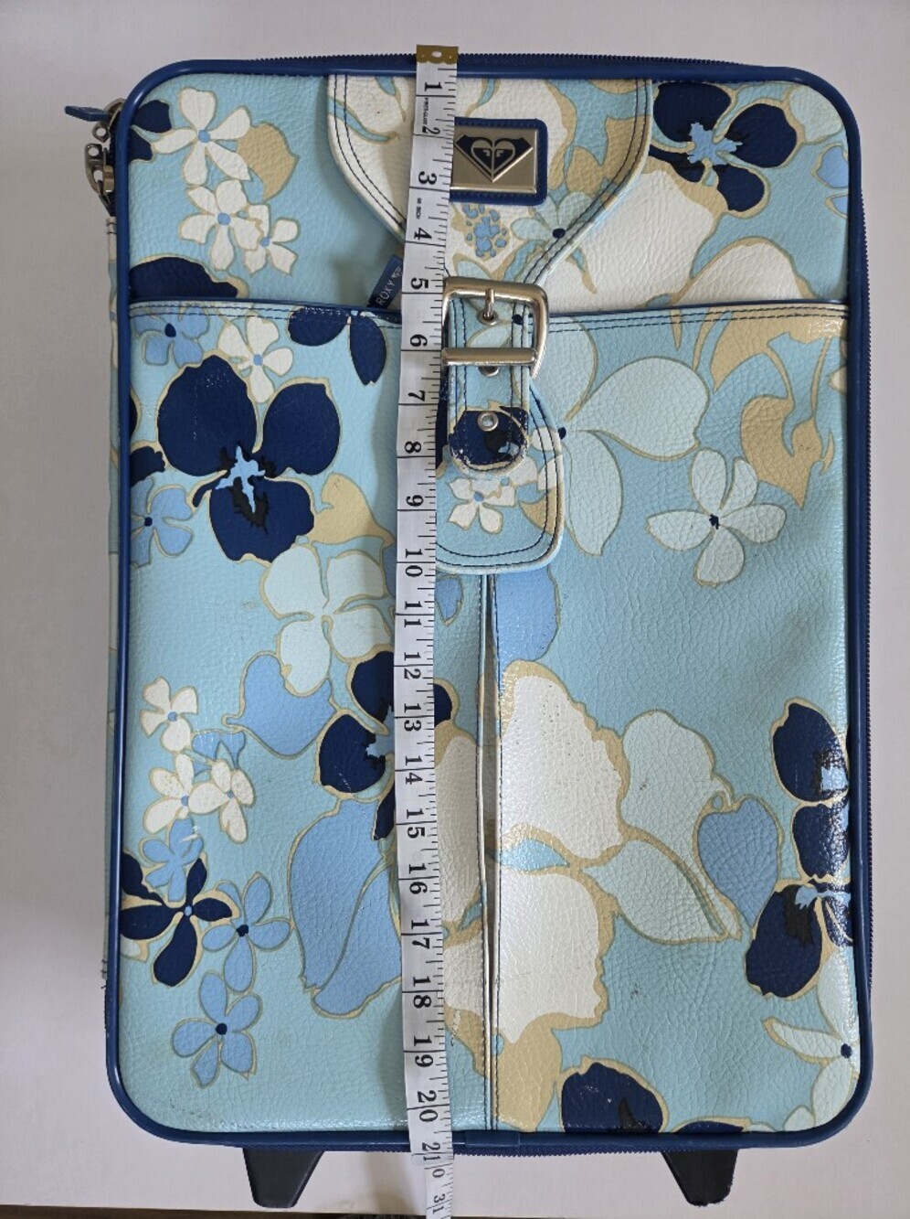Roxy Vintage blue tropical floral wheeled rolling suitcase Y2K 2000s travel - Picture 13 of 15